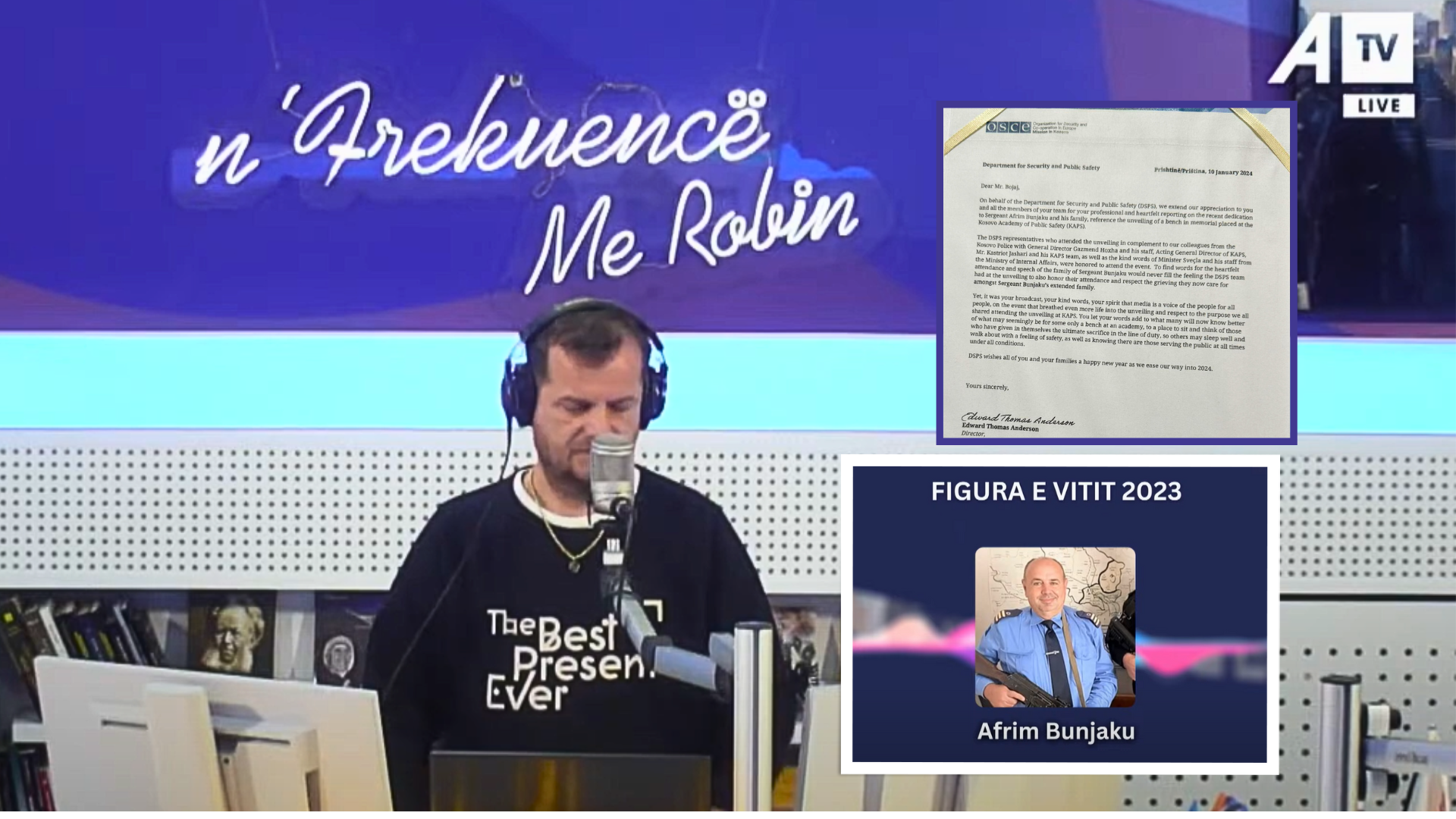 Raportimi dedikuar Heroit Afrim Bunjaku, OSBE-ja ndan mirënjohje për autorin e emisionit “N’frekuencë me Robin”
