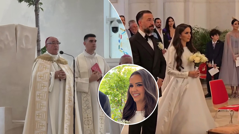 Dasmë me stil mbretëror, Teuta Rugova dhe Agron Gjeloshi kurorëzohen në Katedralen e Prishtinës sipas riteve fetare katolike