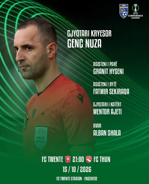 Genc Nuza delegohet nga UEFA për një ndeshje të rëndësishme evropiane